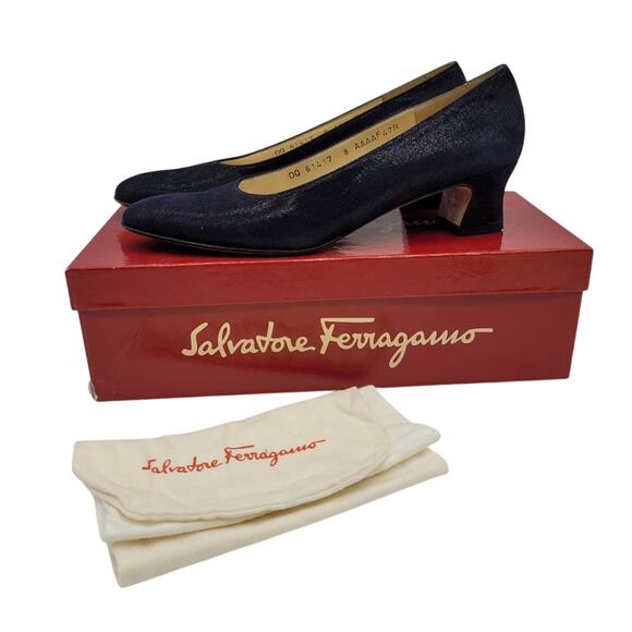 Salvatore Ferragamo Shoes - SALVATORE FERRAGAMO "Dublino" Pebble Suede Kid Leather Midnight Blue Size 8 AAAA